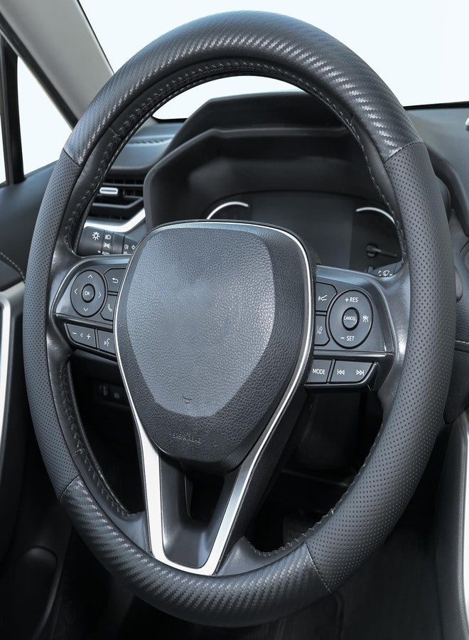 Uxcer Carbon Fiber Leather Steering Wheel Cover, Universal 14.5-15 Inch Non-Slip Breathable Steering Wheel Cover for Cars, Carbon Fiber - Image 1