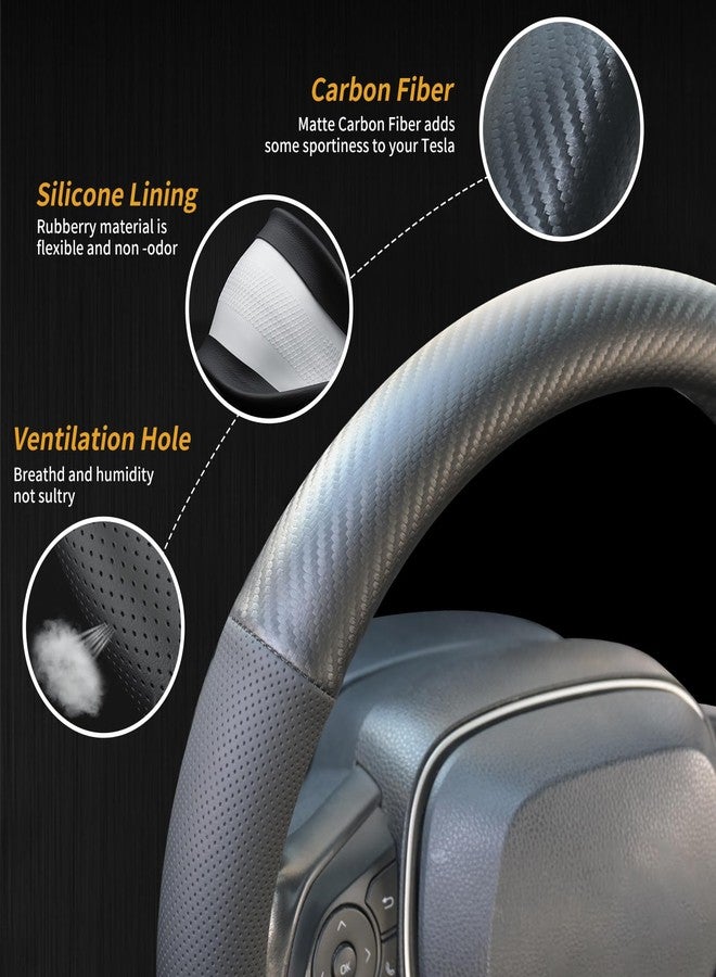 Uxcer Carbon Fiber Leather Steering Wheel Cover, Universal 14.5-15 Inch Non-Slip Breathable Steering Wheel Cover for Cars, Carbon Fiber - Image 5