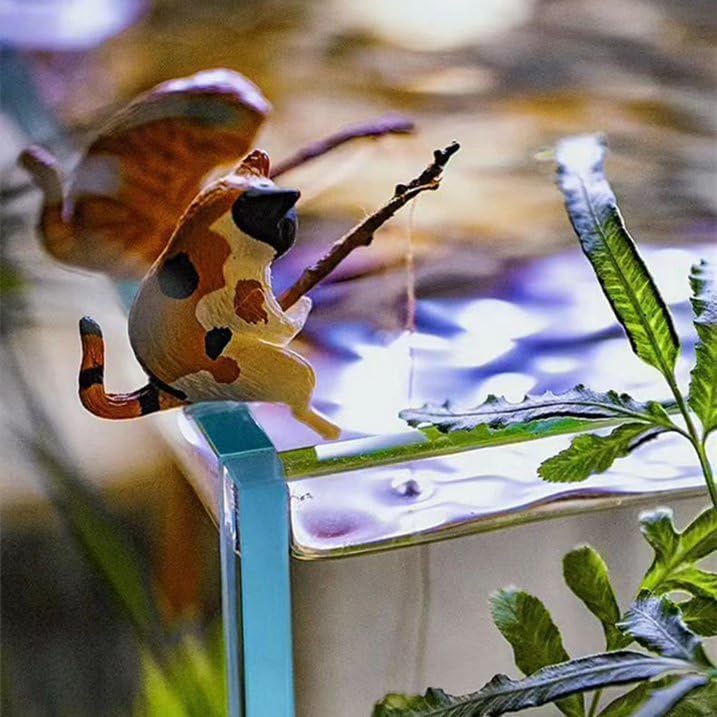 Hehglng Global mainstream design picks Black Fish Landscaping Fishing Cat Ornaments Mini Resin Figurine Cartoon Cat Statue for Home Office Aquarium Decoration Fishing Cat Figurine, Aquarium Decor Thematic Ornaments Wide range expanded design - Image 4
