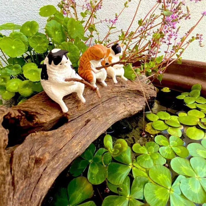 Hehglng Global mainstream design picks Black Fish Landscaping Fishing Cat Ornaments Mini Resin Figurine Cartoon Cat Statue for Home Office Aquarium Decoration Fishing Cat Figurine, Aquarium Decor Thematic Ornaments Wide range expanded design - Image 3