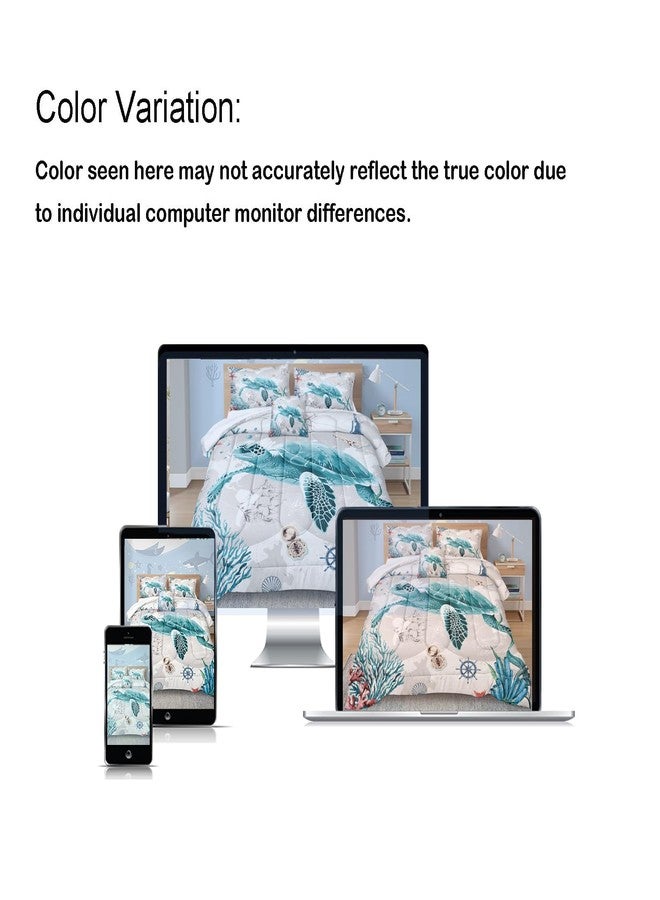 Bedbay طقم مفروشات سرير Bedbay بنمط بحري، طقم لحاف بتصميم سلحفاة، مقاس كينج، طقم لحاف شاطئي، طقم لحاف ناعم من الألياف الدقيقة بنمط الحياة البحرية والمحيط، طقم مفروشات سرير ساحلي للأولاد والبنات بنمط شاطئي (سلحفاة، مقاس كينج). - Image 5