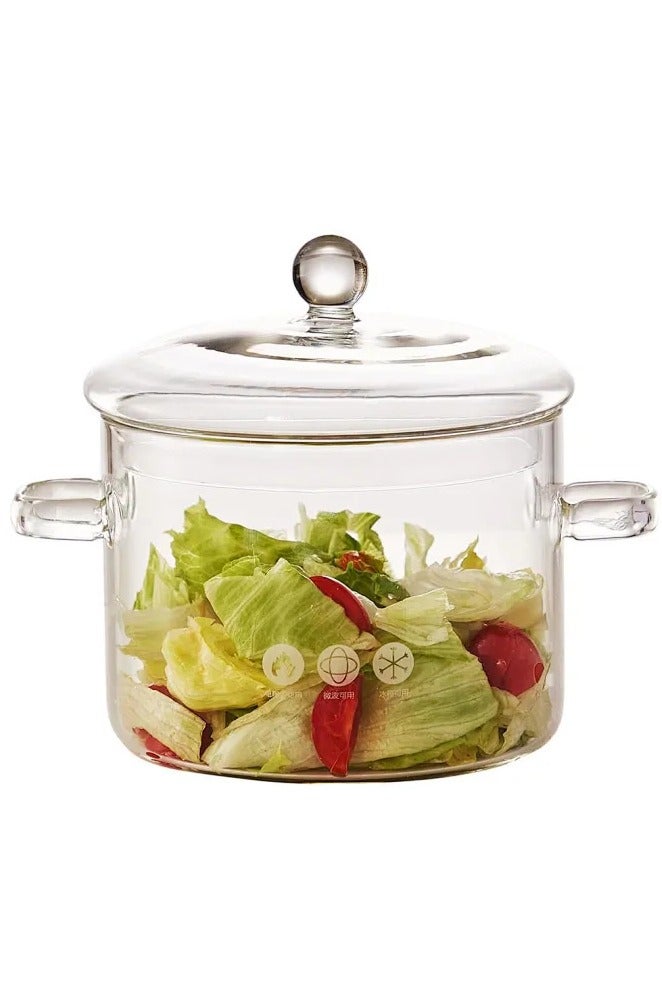Glass Cooking Pot, Heat-Resistant Borosilicate Glass Handmade Cookware Set stovetop Pot, Clear Glass Saucepan for for Pasta, Noodles, Soup, Cereals
