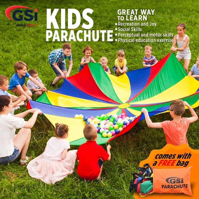 GSi Kids Play Parachute Rainbow Parachute Toy Tent Game for Children Gymnastics Cooperative Play and Outdoor Playground Activities (16 Feet) - Image 5