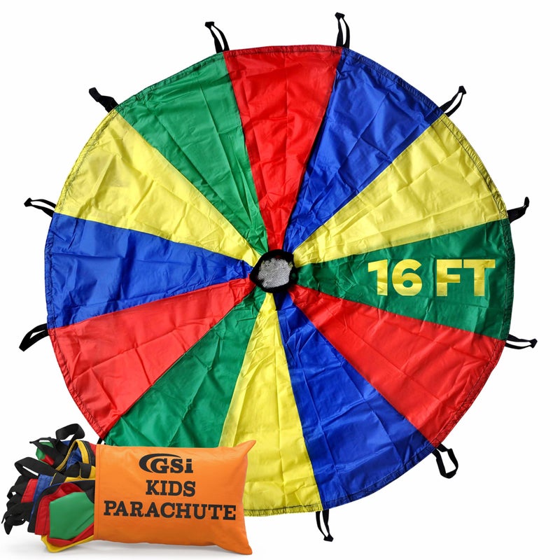 GSi Kids Play Parachute Rainbow Parachute Toy Tent Game for Children Gymnastics Cooperative Play and Outdoor Playground Activities (16 Feet) - Image 1
