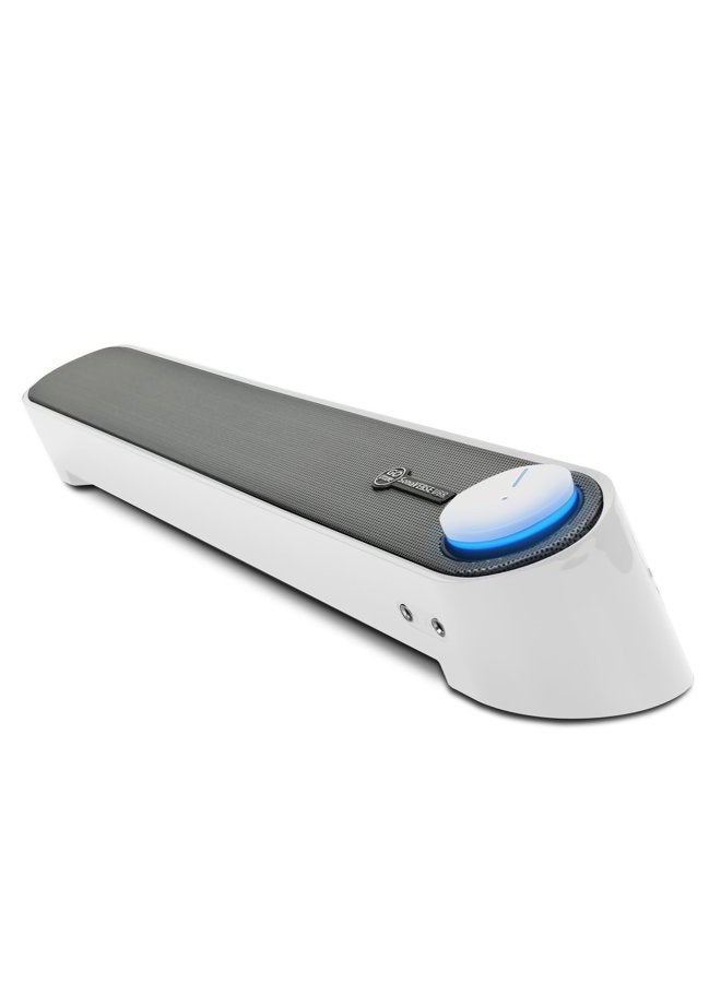SonaVERSE UBR USB Computer Soundbar - Desktop Speaker Mini Sound Bar with Desk Space Saving Design, USB for Power, Wired AUX Headphone Jack, Microphone Port, and LED Volume Control (White)