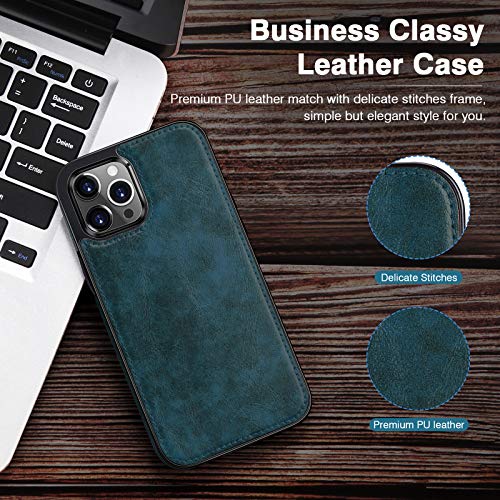 LOHASIC for iPhone 12 Pro Max Case, Slim Business PU Leather Luxury Non-Slip Grip Rugged Bumper Shockproof Full Body Protective Men Women Phone Cases Cover for iPhone 12 Pro Max 6.7" - Vintage Blue - Image 3