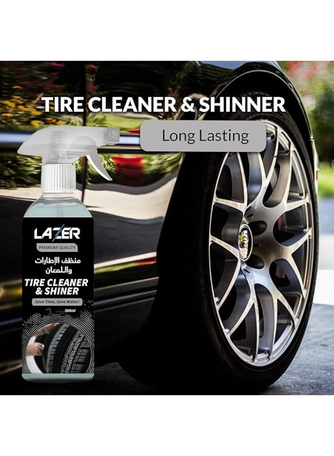 LAZER Tire Cleaner & Shiner Spray 500ml – Premium Car Tire Shine, Deep Cleaning Formula, Long-Lasting Gloss Protection, Easy Spray Application, Removes Dirt, Restores Black Finish, Water-Saving Car Care Solution - Image 2