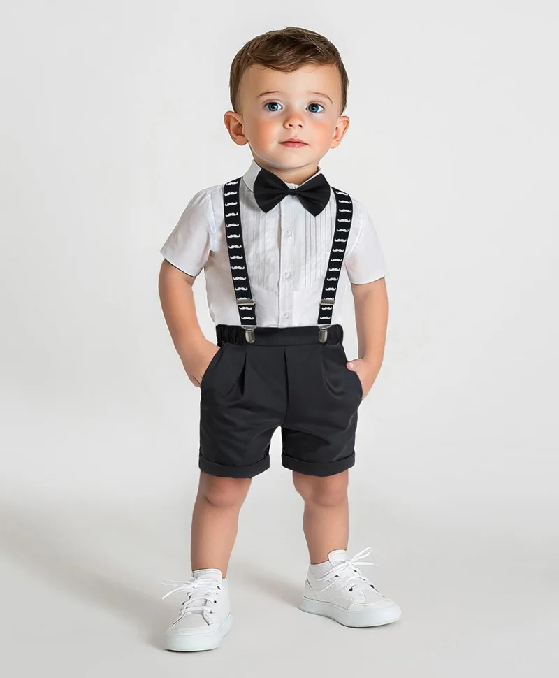 Mark & Mia Mark & Mia Party Suit with Bow and Suspenders - White & Black