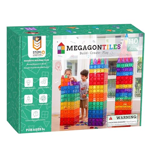 MEGAGONTILES 110PCS Premium Magnetic Tiles Set STEMAuthenticated Magnetic Building Blocks Educational Construction Toy for Kids Ages 38 Boys Girls - Image 1