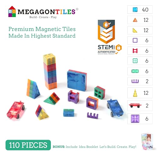 MEGAGONTILES 110PCS Premium Magnetic Tiles Set STEMAuthenticated Magnetic Building Blocks Educational Construction Toy for Kids Ages 38 Boys Girls - Image 5
