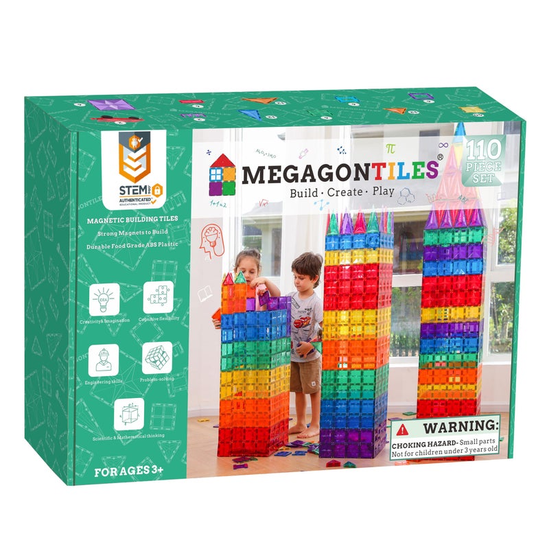 MEGAGONTILES 110PCS Premium Magnetic Tiles Set STEMAuthenticated Magnetic Building Blocks Educational Construction Toy for Kids Ages 38 Boys Girls - Image 4