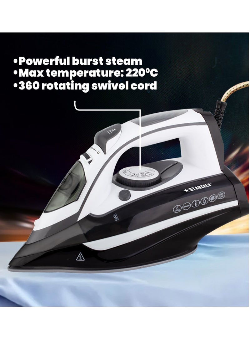 Stargold - Dry and Wet Steam Iron With Self-clean function Adjustable Temperature Control Ceramic Soleplate 3000W White Black 979 - Image 1