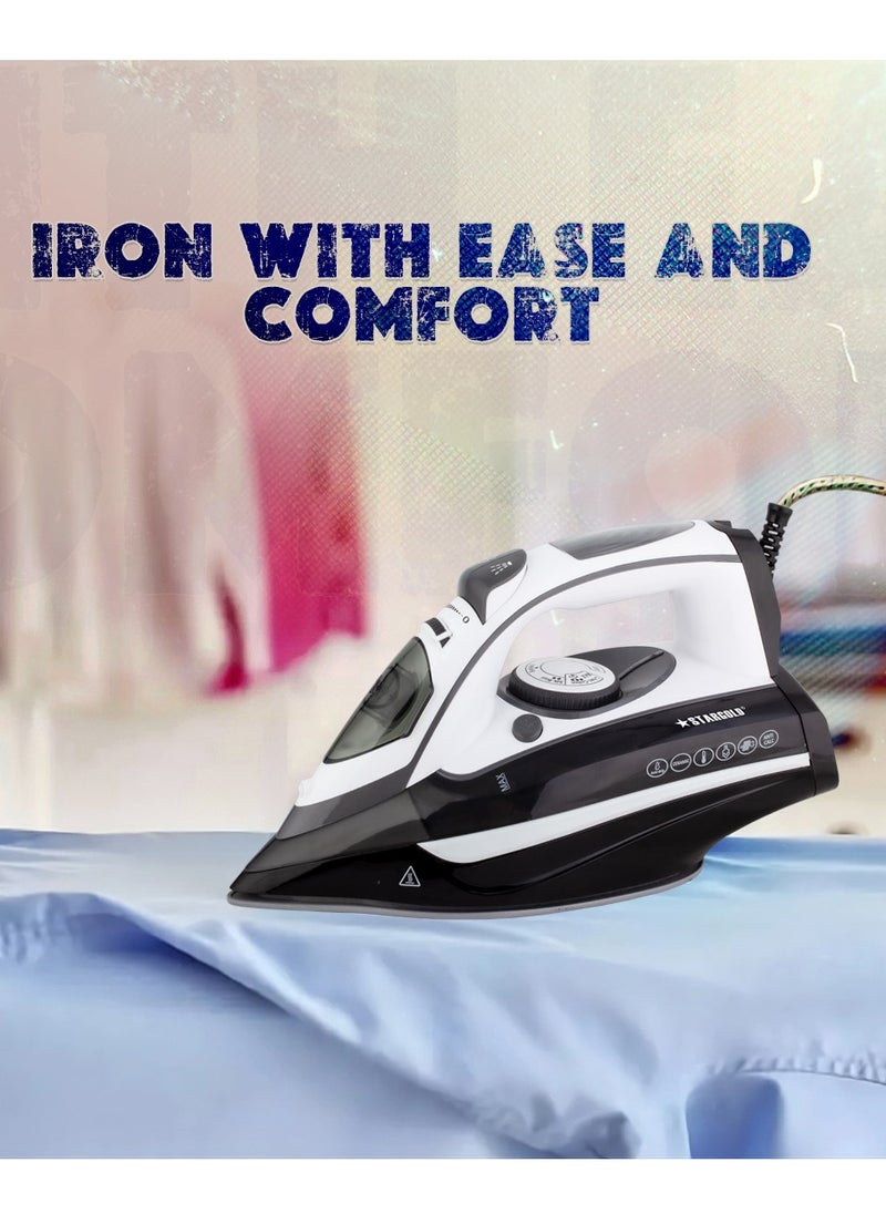 Stargold - Dry and Wet Steam Iron With Self-clean function Adjustable Temperature Control Ceramic Soleplate 3000W White Black 979 - Image 1