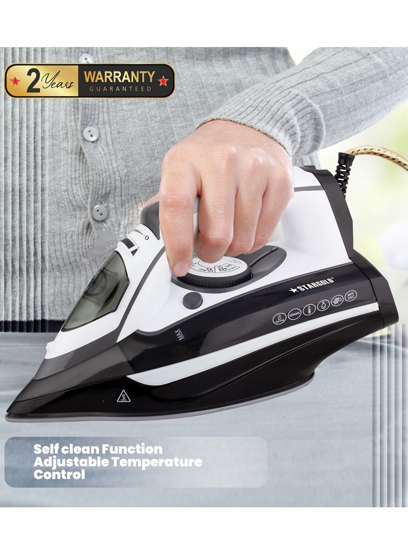 Stargold - Dry and Wet Steam Iron With Self-clean function Adjustable Temperature Control Ceramic Soleplate 3000W White Black 979 - Image 1