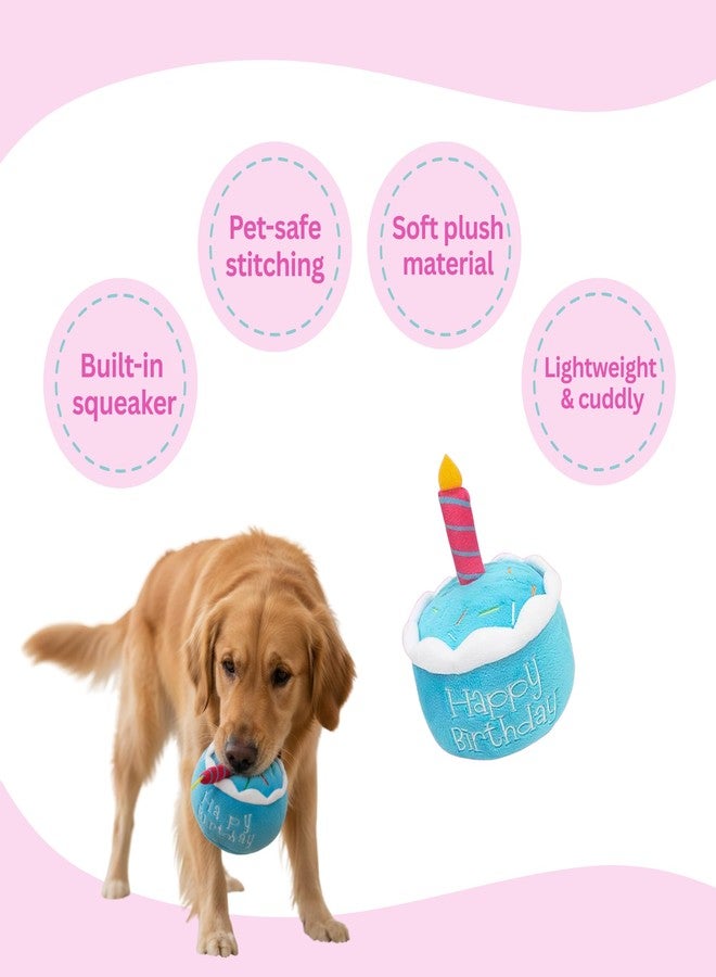 Glow Pups لعبة قطيفة على شكل كعكة عيد ميلاد للكلاب من جلو بابز، تصدر صوتاً، تعزز التحفيز الذهني واللعب التفاعلي، سهلة التنظيف، ألعاب كلاب ناعمة قابلة للمضغ تصدر صوتاً، مناسبة لجميع الاحتفالات، لون أزرق - Image 3
