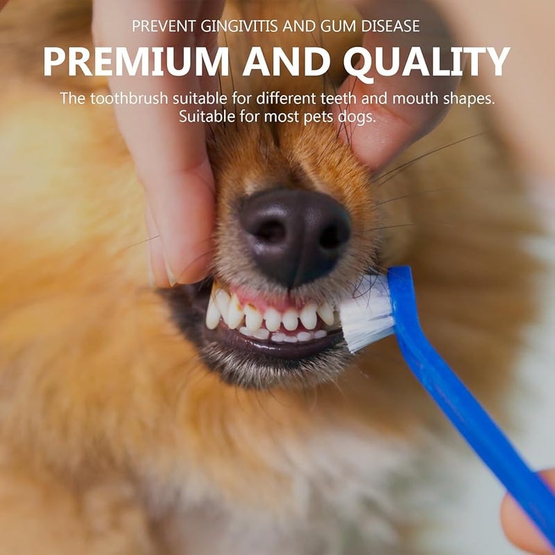 2 قطعة فرشاة أسنان صديقة للبيئة للحيوانات الأليفة ذات رأس مزدوج وشعيرات ناعمة للعناية بأسنان الكلاب والقطط - Image 2
