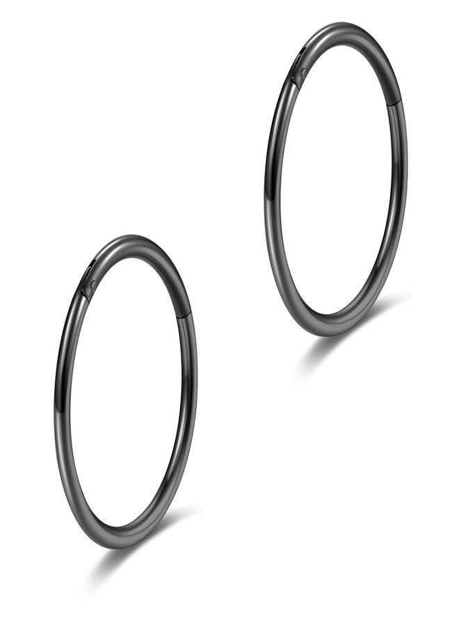 Lantine 20g Nose Rings Hoops Grade 23 Titanium Black Hinged Septum Rings Seamless Clicker Sleeper Cartilage Daith Rook Tragus Helix Piercing Hoop Earrings 8mm - Image 1
