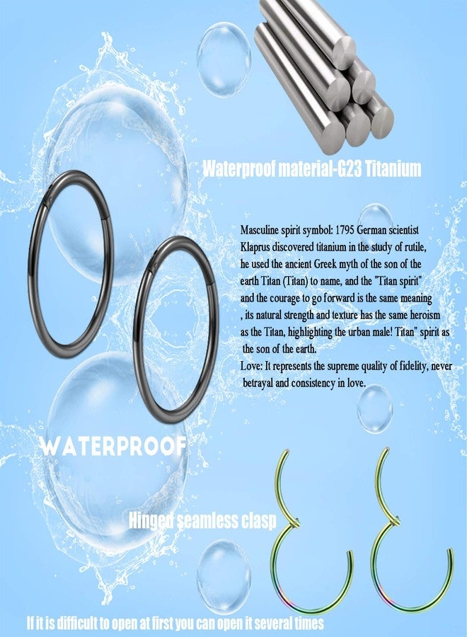 Lantine 20g Nose Rings Hoops Grade 23 Titanium Black Hinged Septum Rings Seamless Clicker Sleeper Cartilage Daith Rook Tragus Helix Piercing Hoop Earrings 8mm - Image 3