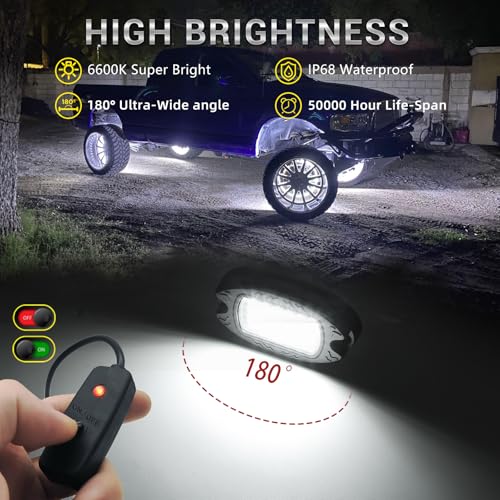 TDE Explorer.Lighting 12 Pods Pure White LED Rock Lights with Power Swith Wiring Harness, Waterproof Rust Proof 6600K Super Bright Pure Lighting Aluminum Underglow Kit for Truck Trailer Pickup Offroad ATV UTV - Image 2