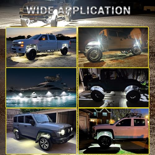 TDE Explorer.Lighting 12 Pods Pure White LED Rock Lights with Power Swith Wiring Harness, Waterproof Rust Proof 6600K Super Bright Pure Lighting Aluminum Underglow Kit for Truck Trailer Pickup Offroad ATV UTV - Image 3