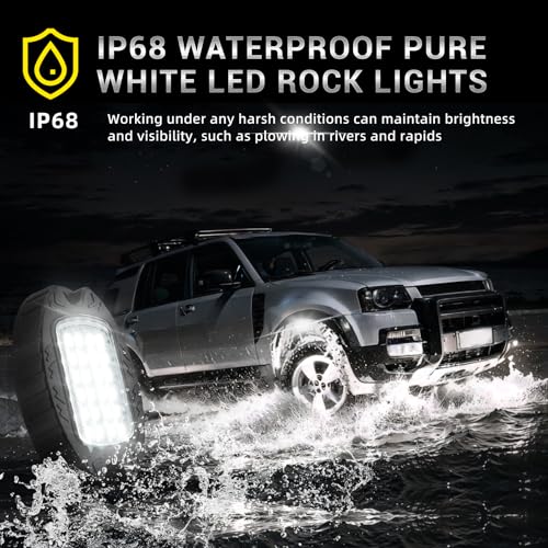 TDE Explorer.Lighting 12 Pods Pure White LED Rock Lights with Power Swith Wiring Harness, Waterproof Rust Proof 6600K Super Bright Pure Lighting Aluminum Underglow Kit for Truck Trailer Pickup Offroad ATV UTV - Image 4