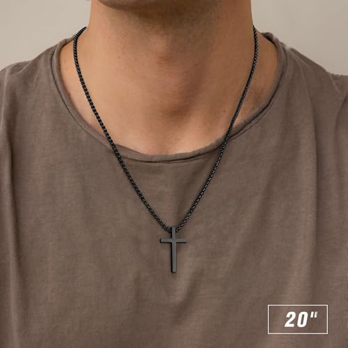 M MOOHAM Cross Necklace for Boys Gifts - Confirmation First Communion Easter Gifts for Teen Teenage Boy, Black Stainless Steel Cross Pendant Necklace for Men Boys Chain 20 Inch - Image 2