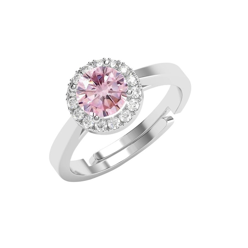 Clara Pure 925 Sterling Silver Vega Pink Solitaire Halo Finger Ring | Swiss Zircon Platinum Plated | Size Adjustable | Gift for Women Girls Wife Girlfriend - Image 4