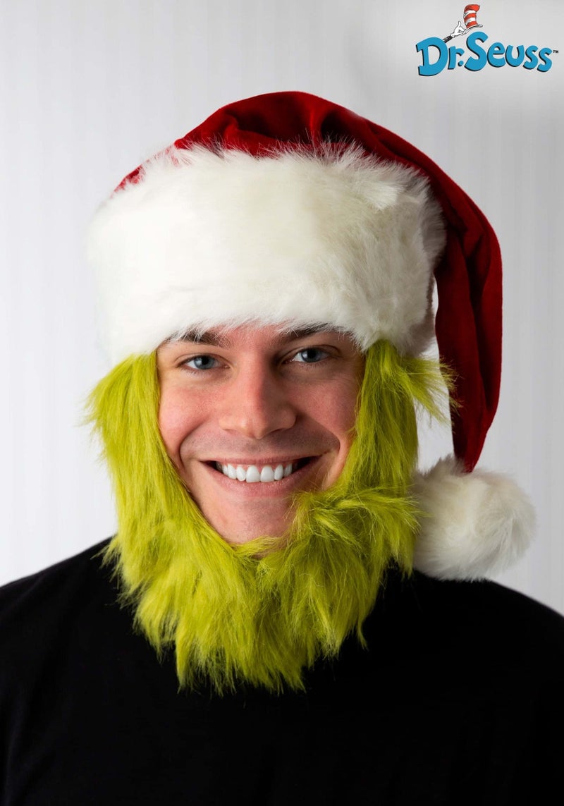 elope Dr. Seuss The Grinch Plush Santa Costume Hat with Beard Standard - Image 2