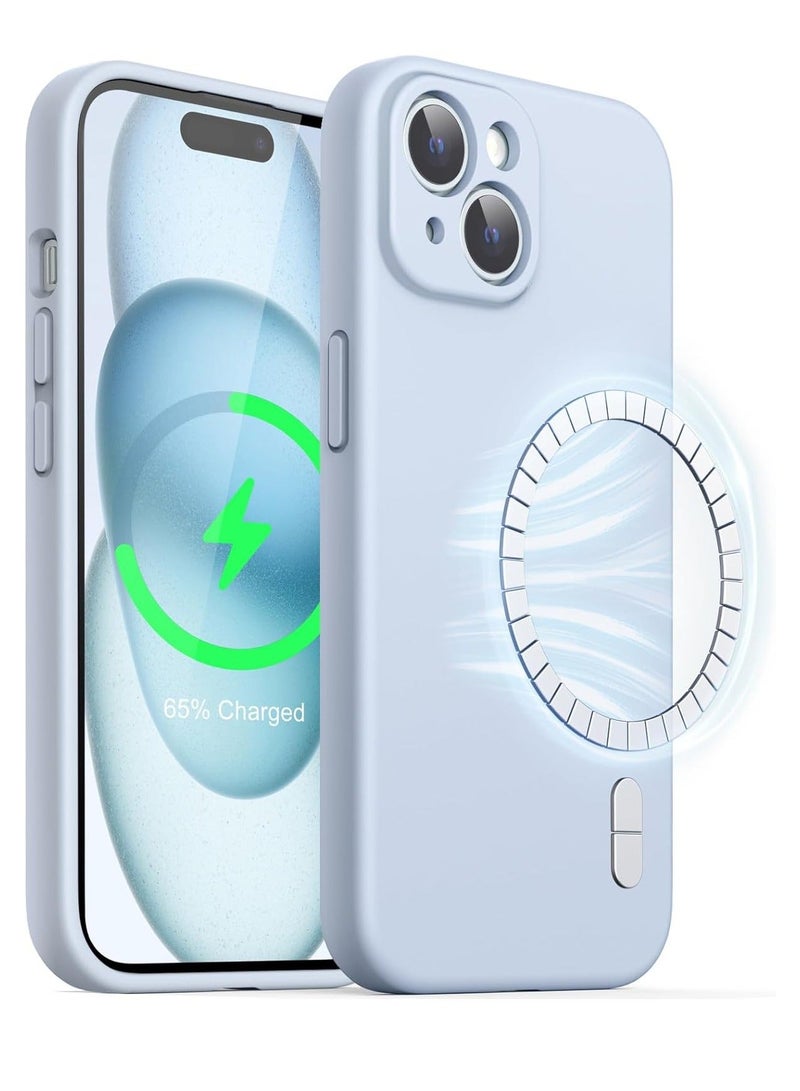 MUNTAQI Blue Magnetic Silicone Case for iPhone 15 – 6.1-Inch, MagSafe-Compatible, Complete Camera Lens Protection - Image 1