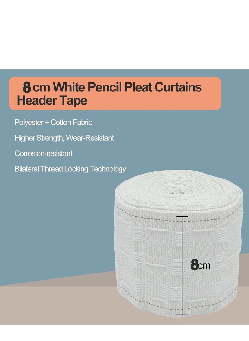 Generic - White Pencil Pleat Curtains Header Tape Detachable Caravan Fabric Thread Multifunction Tapes for Home Sewing DIY Rod Pocket 80mm 5 Metres - Image 1