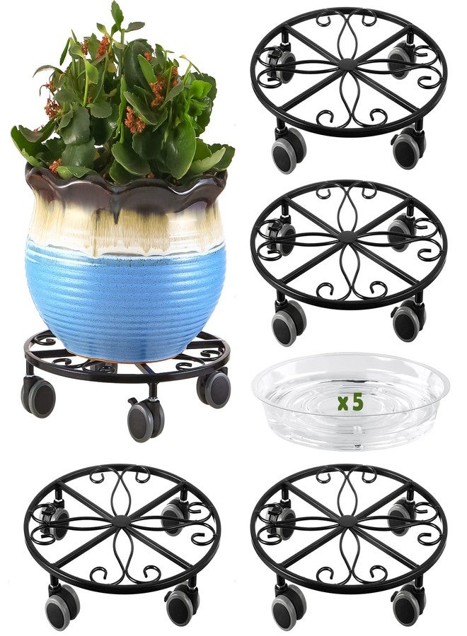Planterhoma 5 Pack Plant Caddy with Wheels Heavy Duty 11.8 Inches Metal Plant Stand with Wheels Plant Dolly Rolling Plant Stand Plant Roller with Casters for Indoor and Outdoor (5, Black) - Image 1