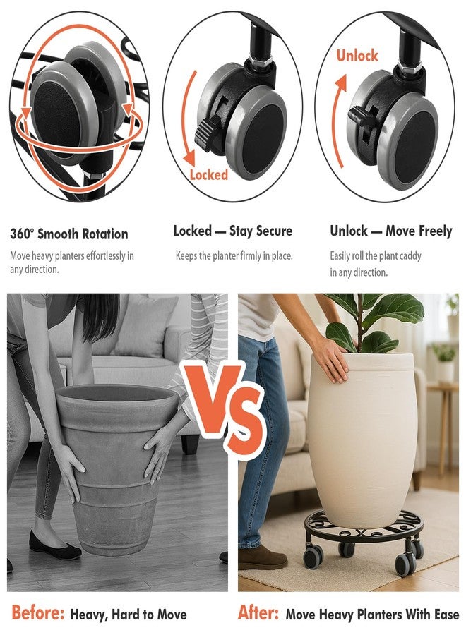 Planterhoma 5 Pack Plant Caddy with Wheels Heavy Duty 11.8 Inches Metal Plant Stand with Wheels Plant Dolly Rolling Plant Stand Plant Roller with Casters for Indoor and Outdoor (5, Black) - Image 4