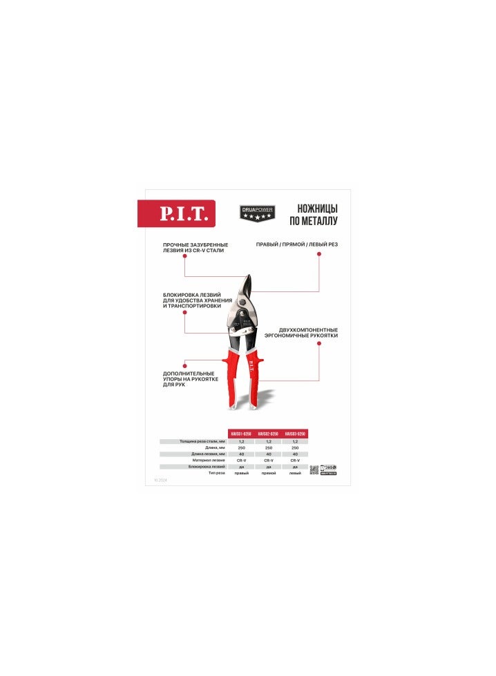 PIT مقص صاج مقاس (10") يمين (DRAU POWER) خدمة شاقة/HAVS01-0250  - Image 4