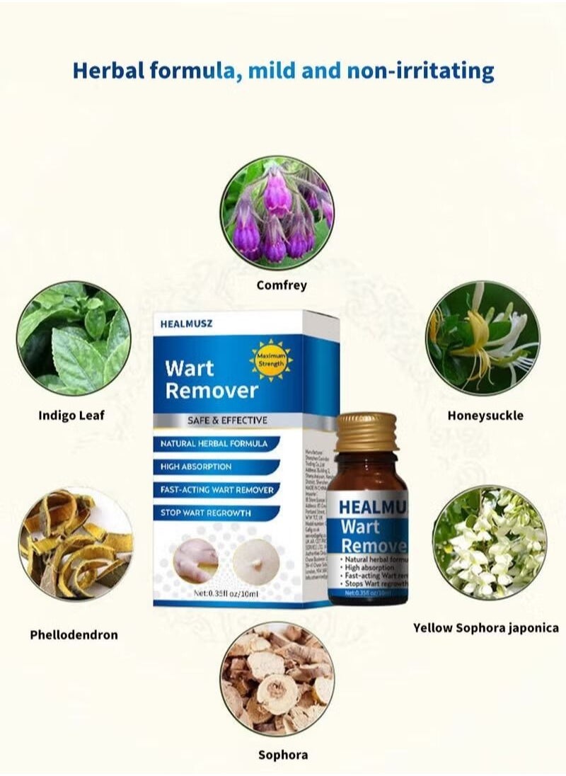 HEALMUSZ - Wart Remover Safe and Effective Natural Herbal Formula High Absorption Fast Acting Stop Wart Regrowth Non Irritating Wart Remover for All Kinds of Skins Type 10ml - Image 1