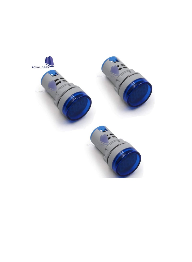 شاشة عرض الفولتميتر الرقمي المستديرة الطيار LED AC 60-500V الجهد الكهربائي مراقب لوحة مؤشر لوحة حزمة من 3 الأزرق - Image 3