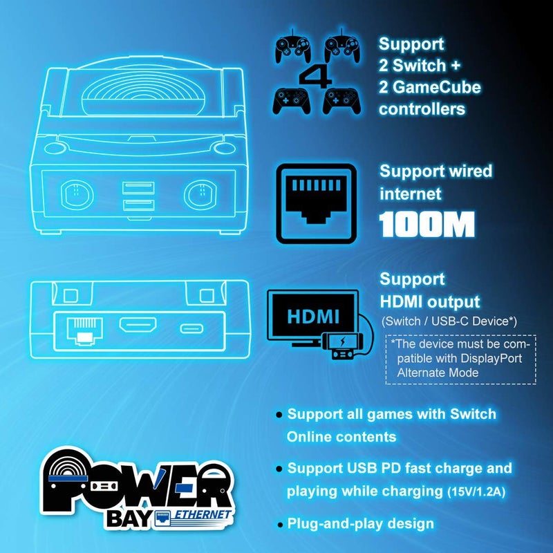Brook Power Bay Ethernet - Portable, Fast Charging, Dock Stand, Docking Station for NS, Built-in Ethernet Port and Gamecube Controller inputs, Supports HDMI Output, Stable Network Connect - Image 2