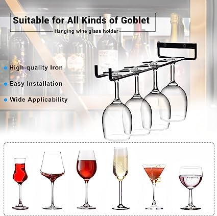 Accurate Trader Stemware Wine Glass Rack Wall Mountable Metal Wine Glasses Holder Under Cabinet Organization Hanging Wine Cup Display Stand for Cabinet Kitchen Bar Black 2pcs  - Image 3