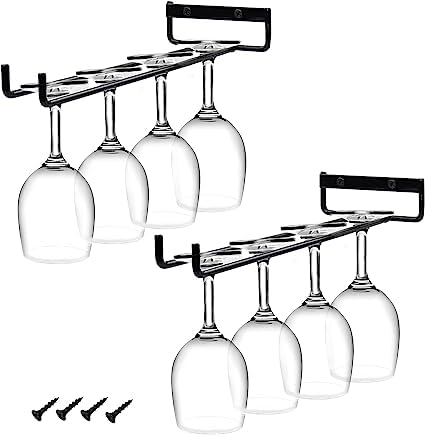 Accurate Trader Stemware Wine Glass Rack Wall Mountable Metal Wine Glasses Holder Under Cabinet Organization Hanging Wine Cup Display Stand for Cabinet Kitchen Bar Black 2pcs  - Image 1