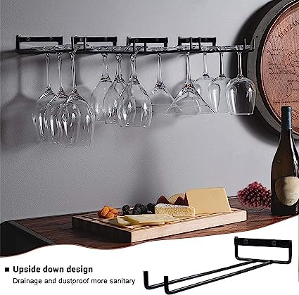 Accurate Trader Stemware Wine Glass Rack Wall Mountable Metal Wine Glasses Holder Under Cabinet Organization Hanging Wine Cup Display Stand for Cabinet Kitchen Bar Black 2pcs  - Image 5
