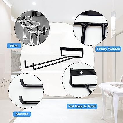 Accurate Trader Stemware Wine Glass Rack Wall Mountable Metal Wine Glasses Holder Under Cabinet Organization Hanging Wine Cup Display Stand for Cabinet Kitchen Bar Black 2pcs  - Image 4