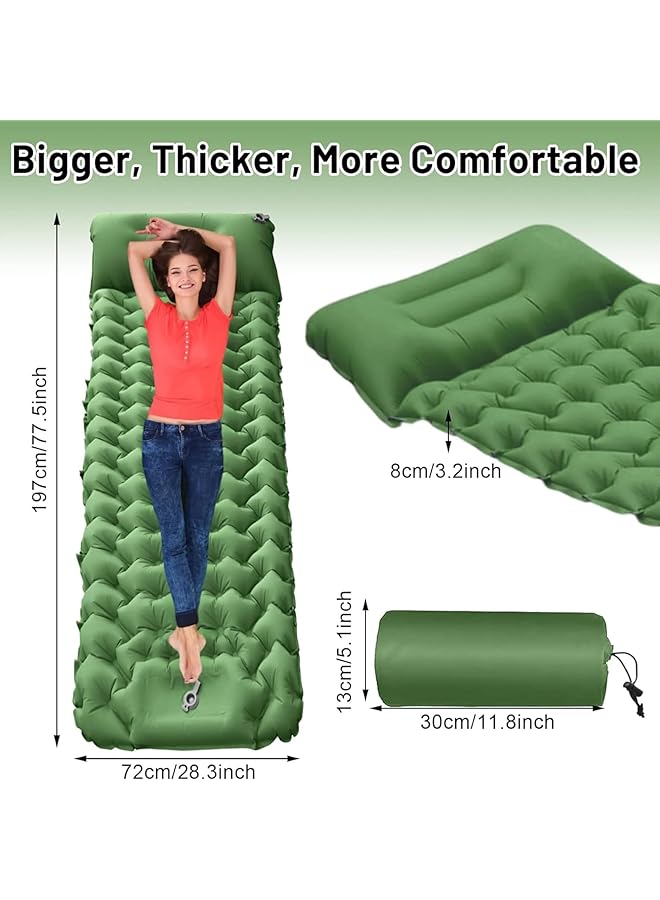 Motim 3.9 Inch Camping Sleeping Pad Ultralight Camping Mat With Pillow Built In Foot Pump Inflatable Sleeping Pads Compact For Camping Backpacking Hiking Traveling Tent(Green)  - Image 2