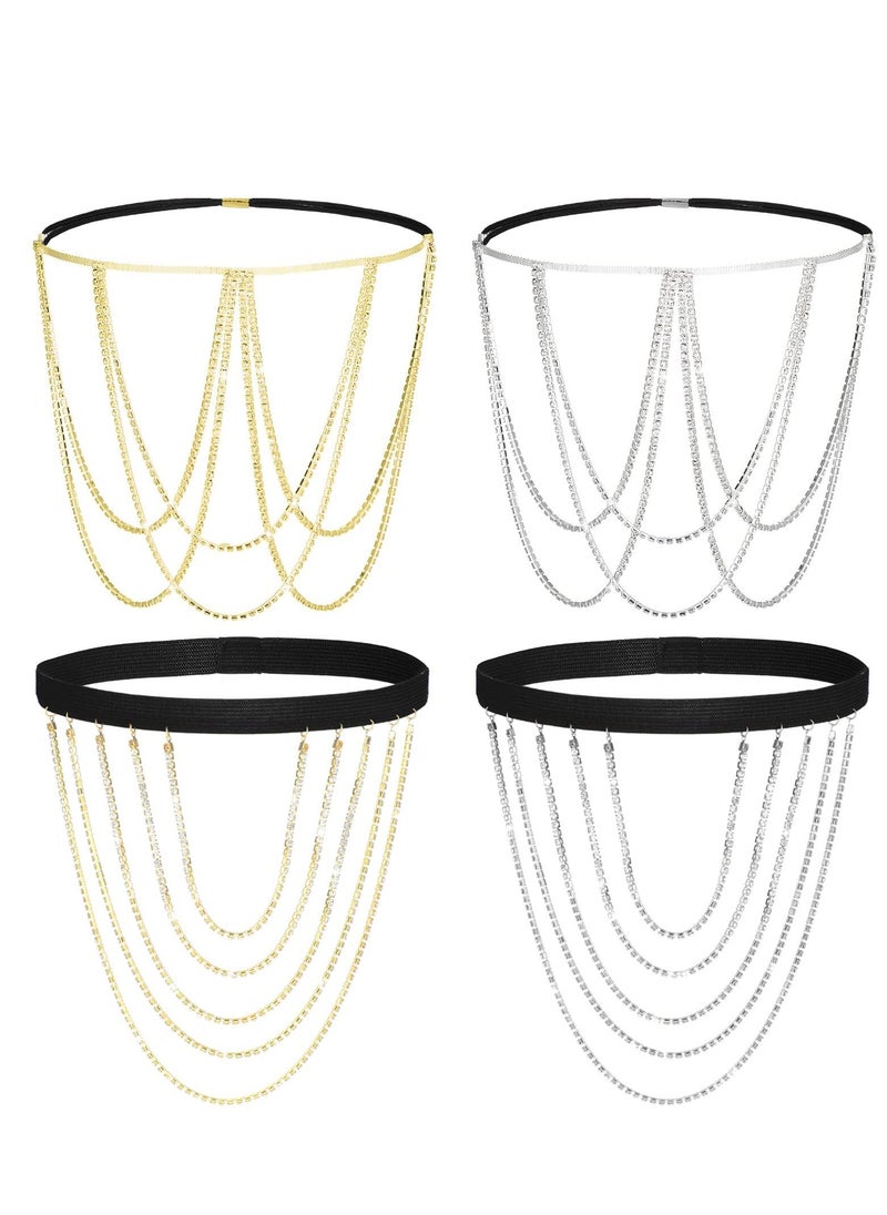 SYOSI - 4 Pieces Crystal Leg Chains Thigh Chain Jewelry Rhinestone Sliver Thigh Chain Layered Body Chain Beach Body Chains Thigh Jewelry for Women Girls Rave Party - Image 1