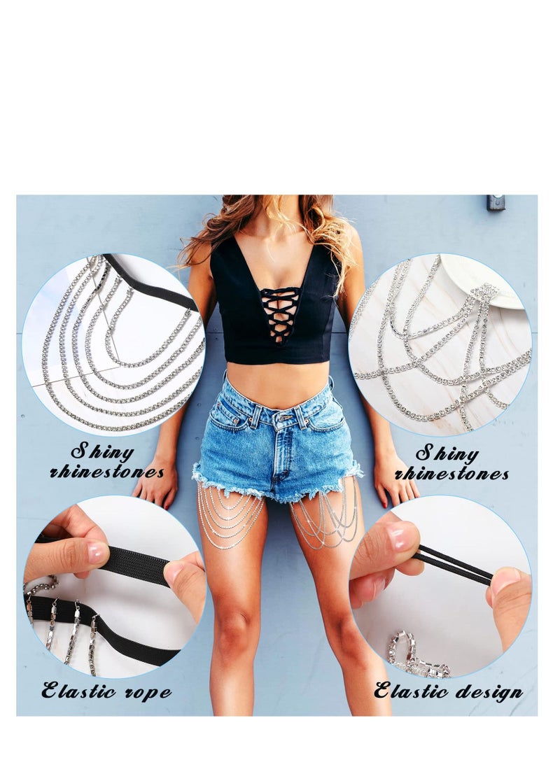 SYOSI - 4 Pieces Crystal Leg Chains Thigh Chain Jewelry Rhinestone Sliver Thigh Chain Layered Body Chain Beach Body Chains Thigh Jewelry for Women Girls Rave Party - Image 1