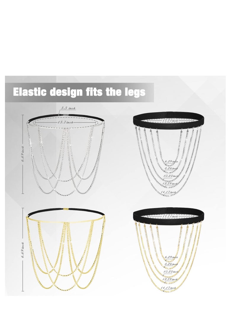 SYOSI - 4 Pieces Crystal Leg Chains Thigh Chain Jewelry Rhinestone Sliver Thigh Chain Layered Body Chain Beach Body Chains Thigh Jewelry for Women Girls Rave Party - Image 1