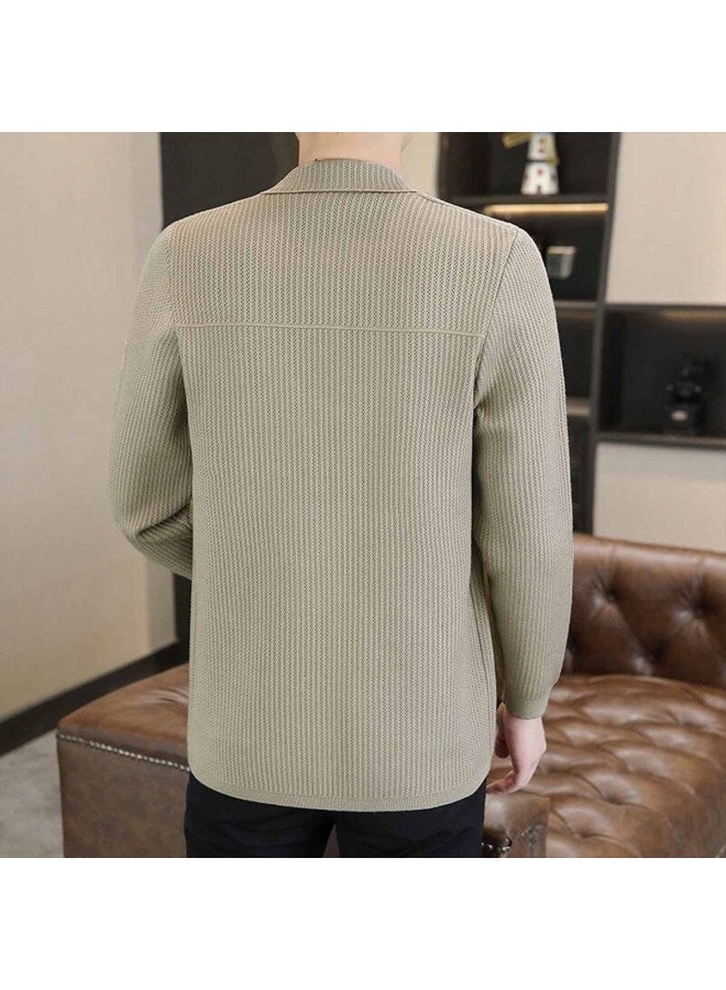 Fomoce men's Wool Blend Knit Cardigan Comfortable Outerwear Men's Sweater Knitted Pullover - Image 4