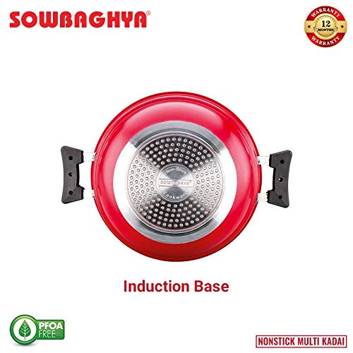 Sowbaghya Non Stick Induction Base Multi Kadai (2 Idli Plates + 1 Steamer Plate) (Dia: 250mm) (Thickness: 3mm) (3Ltr) | All-in-One Idli Cooker Multi Kadhai Steamer | Idli Maker with Steamer - Image 4