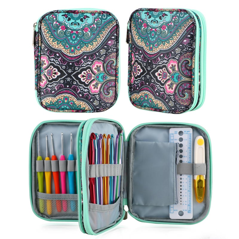 LOOEN Crochet Hook Case with Zipper and Web Pockets for Crochet NeedlesKnitting Accessories Lightweight Organizer Bag for Crochet Hook Kit Tools