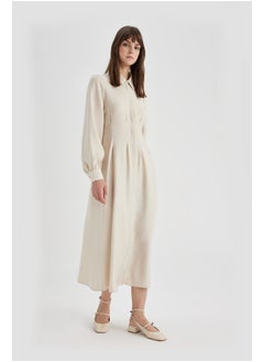 Woman Shirt Neck Long Sleeve Woven Dress