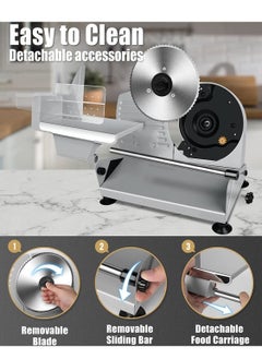 Aookay [Updated] Meat Slicer, 200W Electric Deli Food Slicer with 2 Removable 19 cm Stainless Steel Blades, Adjustable Thickness Meat Slicer for Home, Food Slicer Machine for Lamb, Beef, Bread  - Image 5