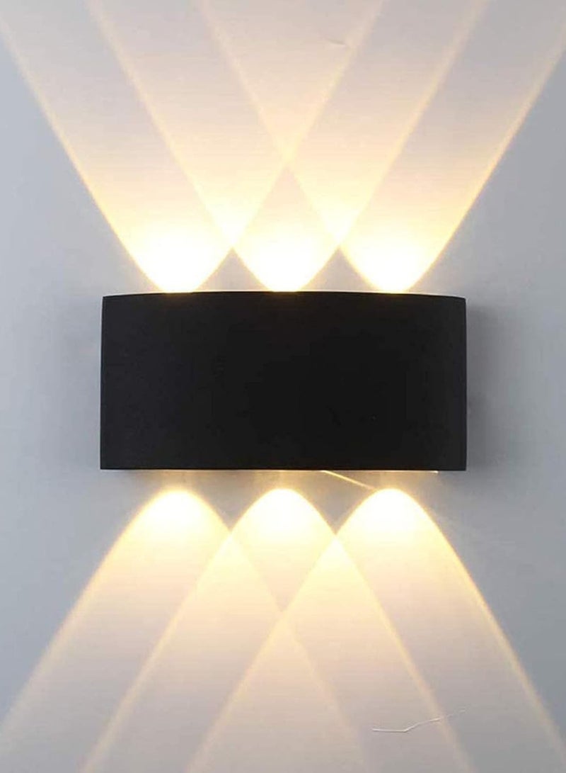 مصباح حائط ليد مصباح حائط عصري من البلاستيك مقاوم للماء للاستخدام الخارجي والداخلي، إضاءة دافئة 3000 كلفن، 6 مصابيح اتجاهية لأعلى وأسفل، أسود - Image 1